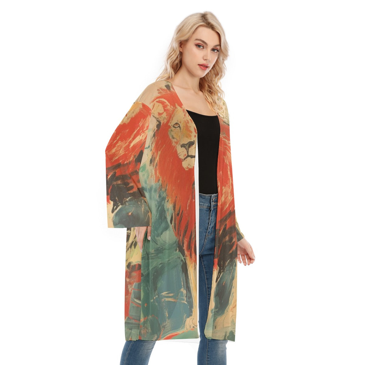 All- Over Print Women's Long Sleeve Mesh Cardigan