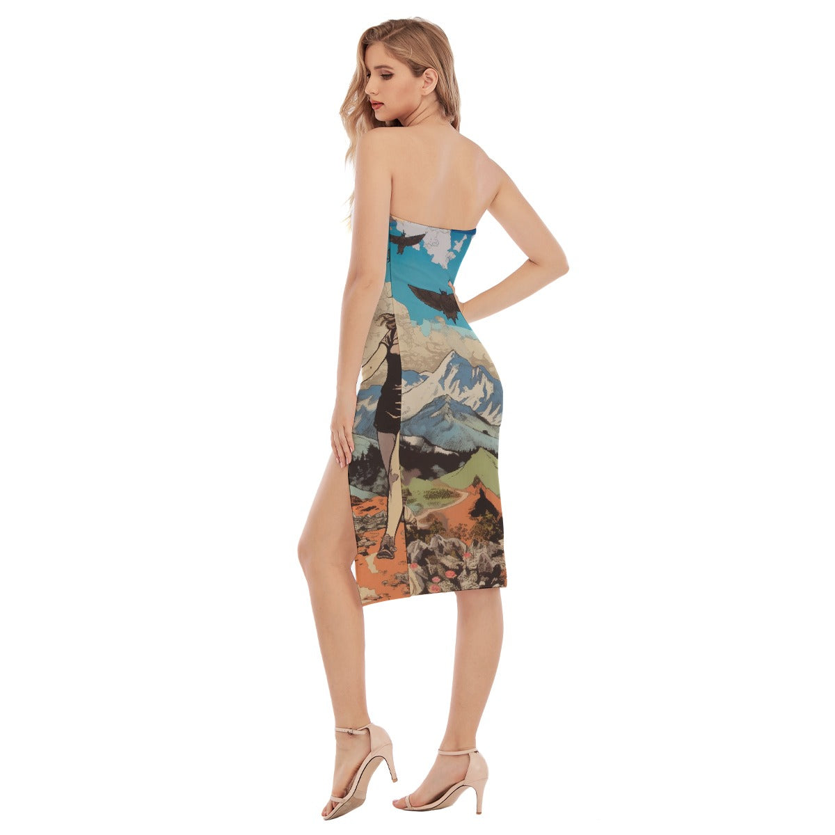 All-Over Print Women's Side Split Tube Top Dress