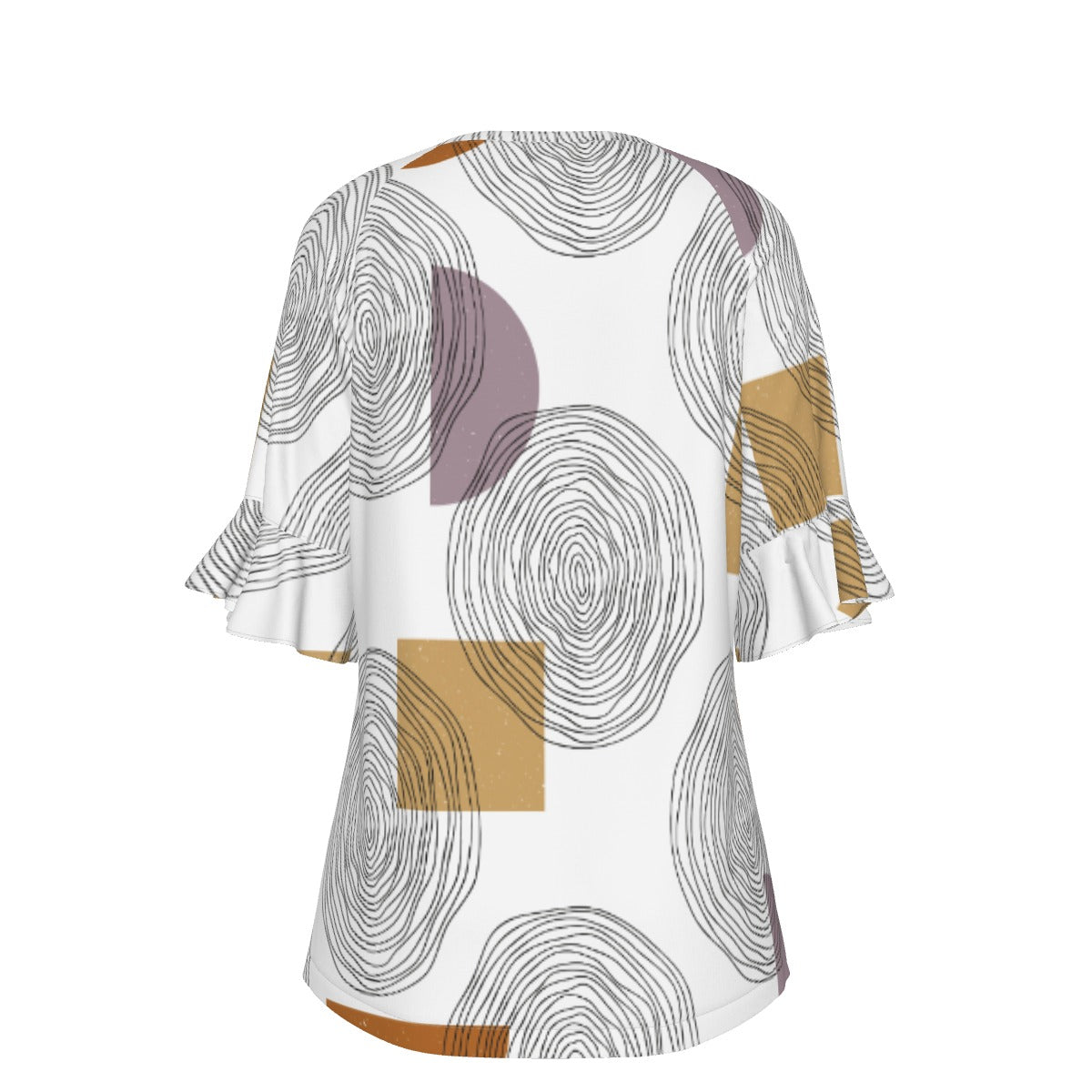 All-Over Print V-neck Women's T-shirt With Bell Sleeve