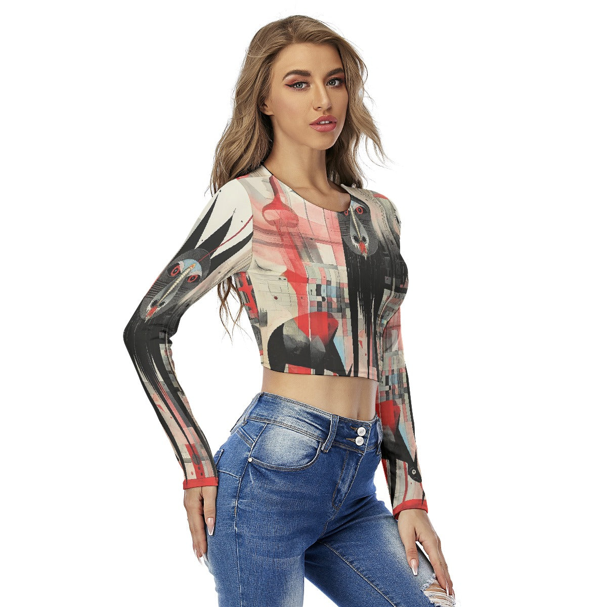 All-Over Print Women's Round Neck Crop Top T-Shirt