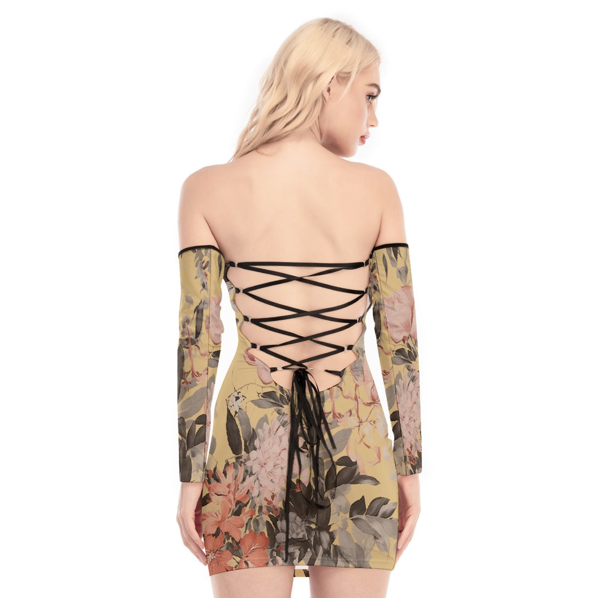 All-Over Print Women's Off-shoulder Back Lace-up Dress