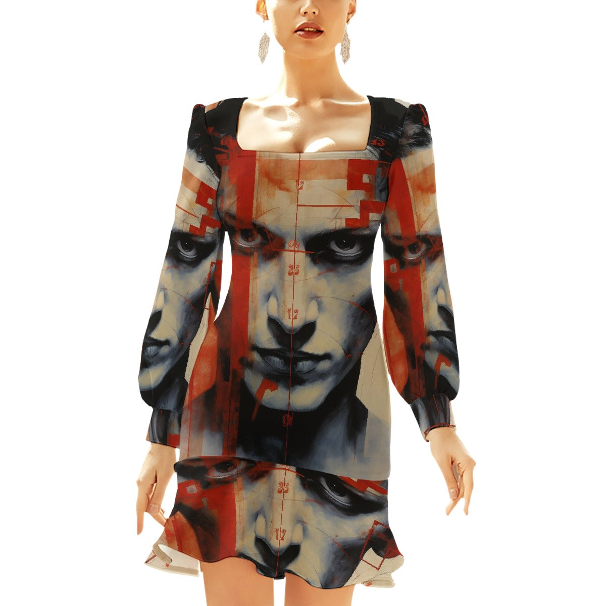 All-Over Print Women's Ruffle Hem Skinny Dress