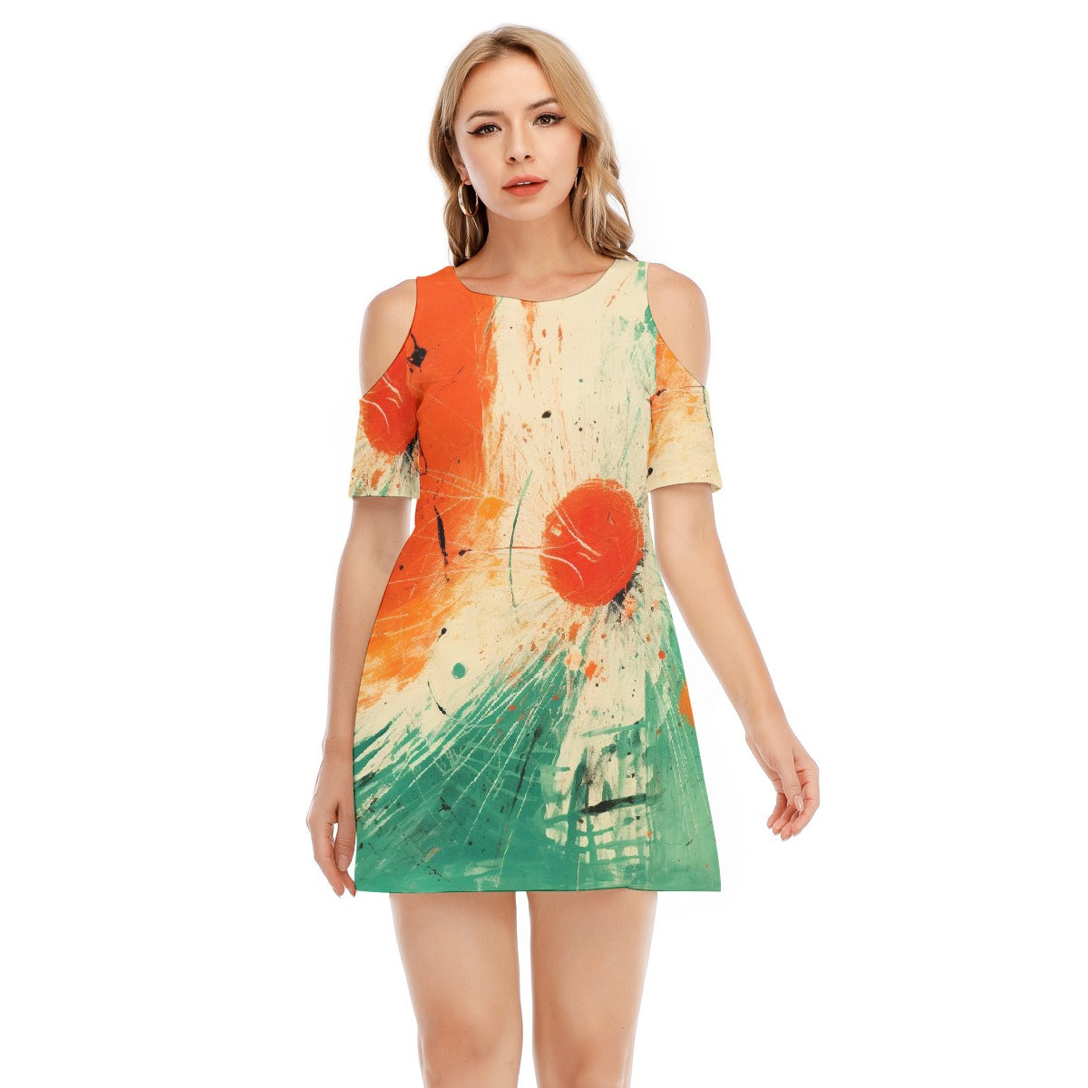 All-Over Print Women's Cold Shoulder Dress | 190GSM Cotton