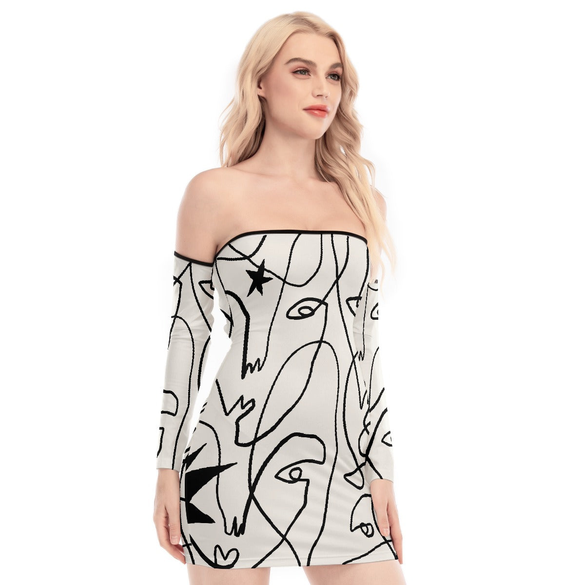 All-Over Print Women's Off-shoulder Back Lace-up Dress