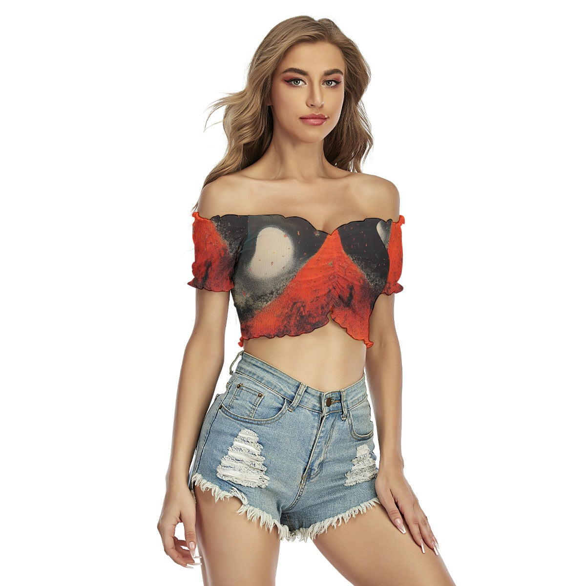 All-Over Print Women's One-shoulder Off-the-navel Short Sleeve T-shirt