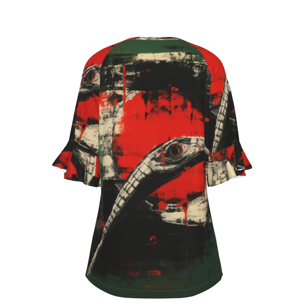 All-Over Print V-neck Women's T-shirt With Bell Sleeve