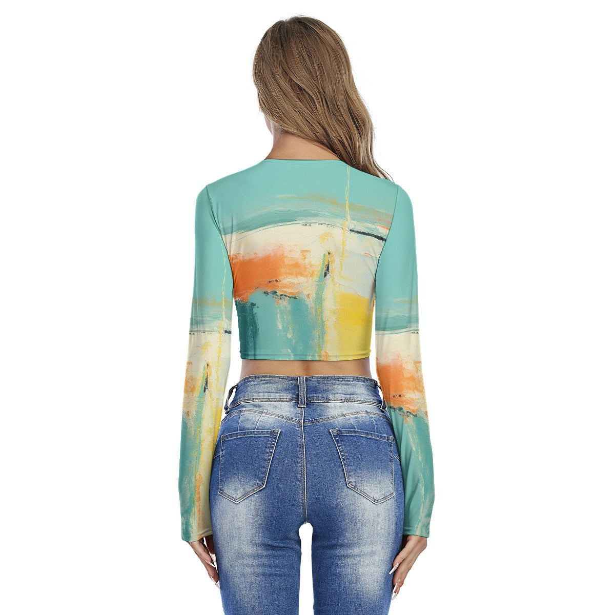 All-Over Print Women's Round Neck Crop Top T-Shirt