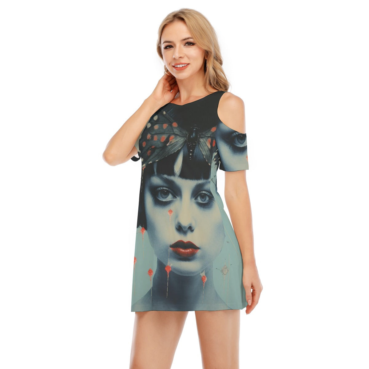 All-Over Print Women's Cold Shoulder Dress | 190GSM Cotton