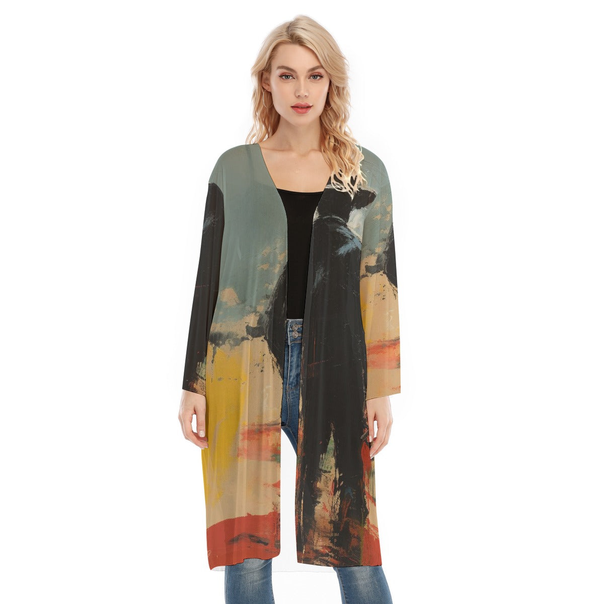 All- Over Print Women's Long Sleeve Mesh Cardigan