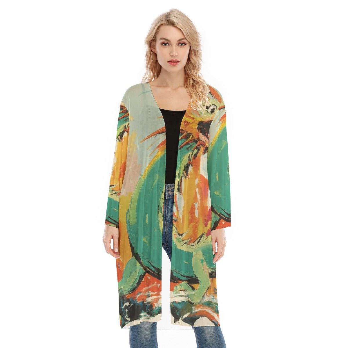 All- Over Print Women's Long Sleeve Mesh Cardigan