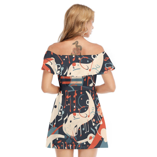 All-Over Print Women's Off-shoulder Dress With Ruffle