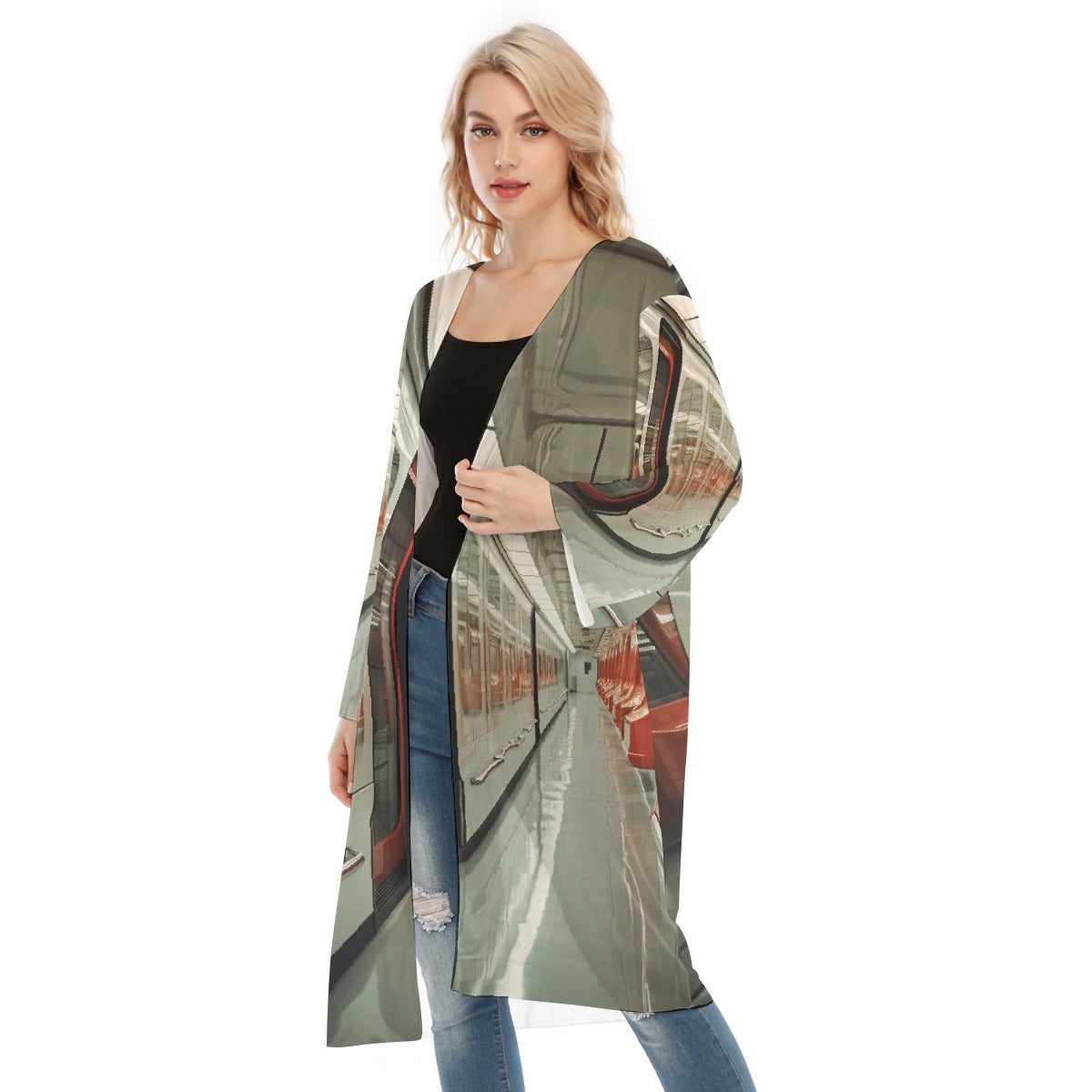 All- Over Print Women's Long Sleeve Mesh Cardigan