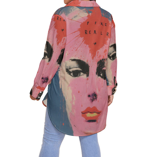 All-Over Print Women's Shirt With Long Sleeve(Plus Size)