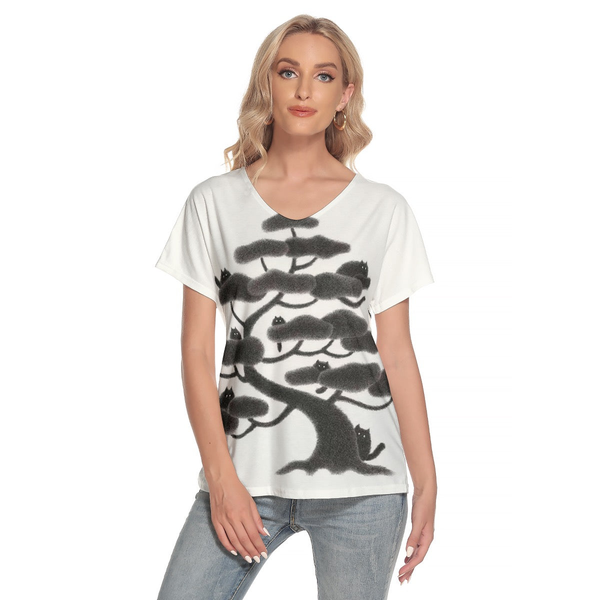 All-Over Print Women's Loose V-neck Short Sleeve T-shirt