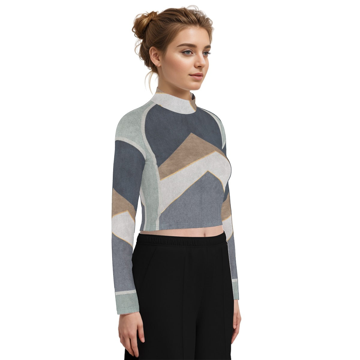 Eco-Friendly All-Over Print Women's Turtleneck T-shirt With Long Sleeve