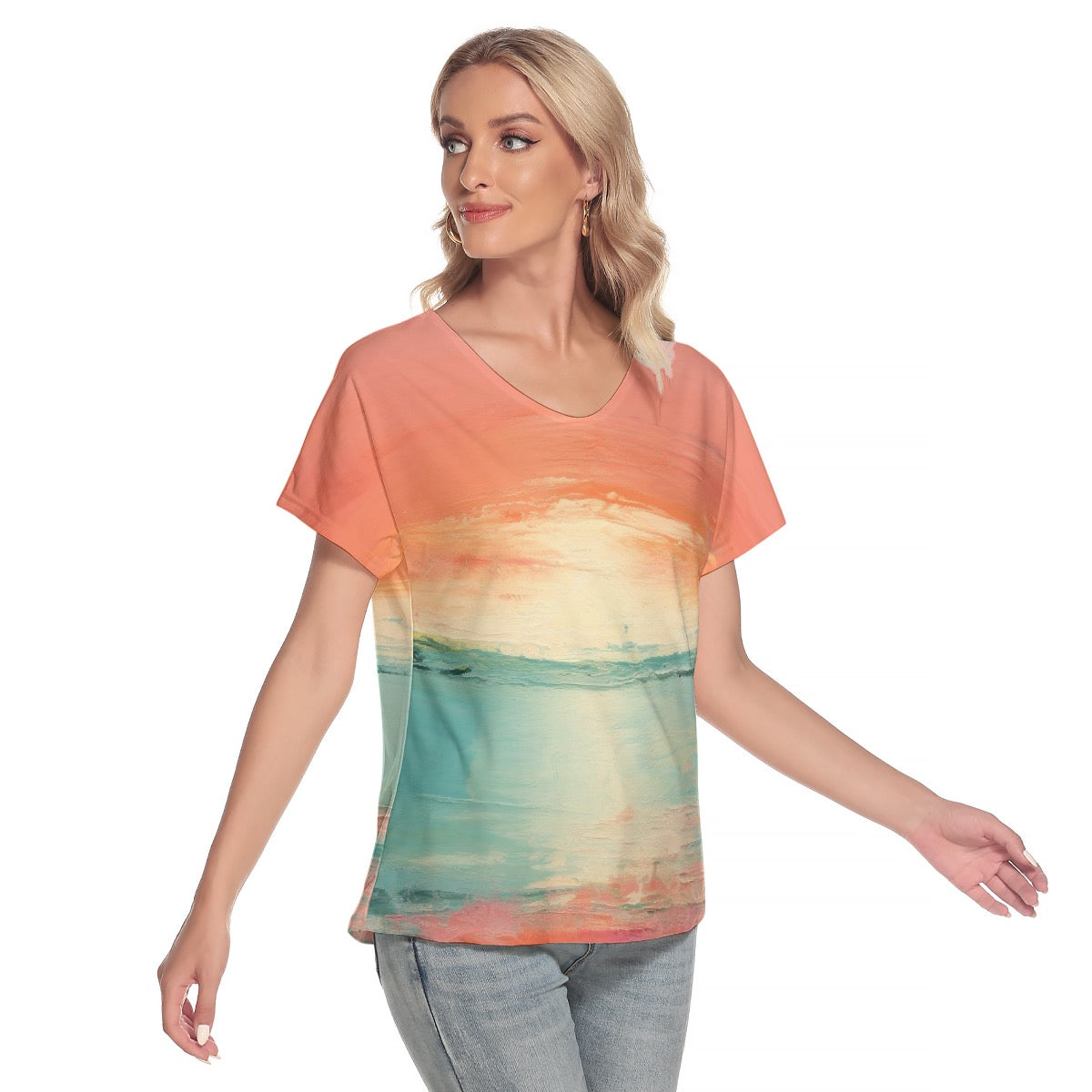 All-Over Print Women's Loose V-neck Short Sleeve T-shirt