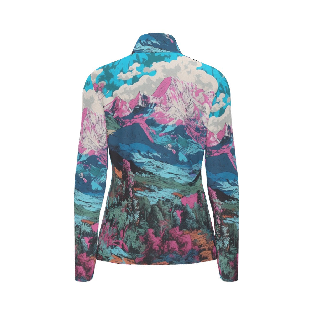 All-Over Print Women's Sports Collar Jersey With Long Sleeve