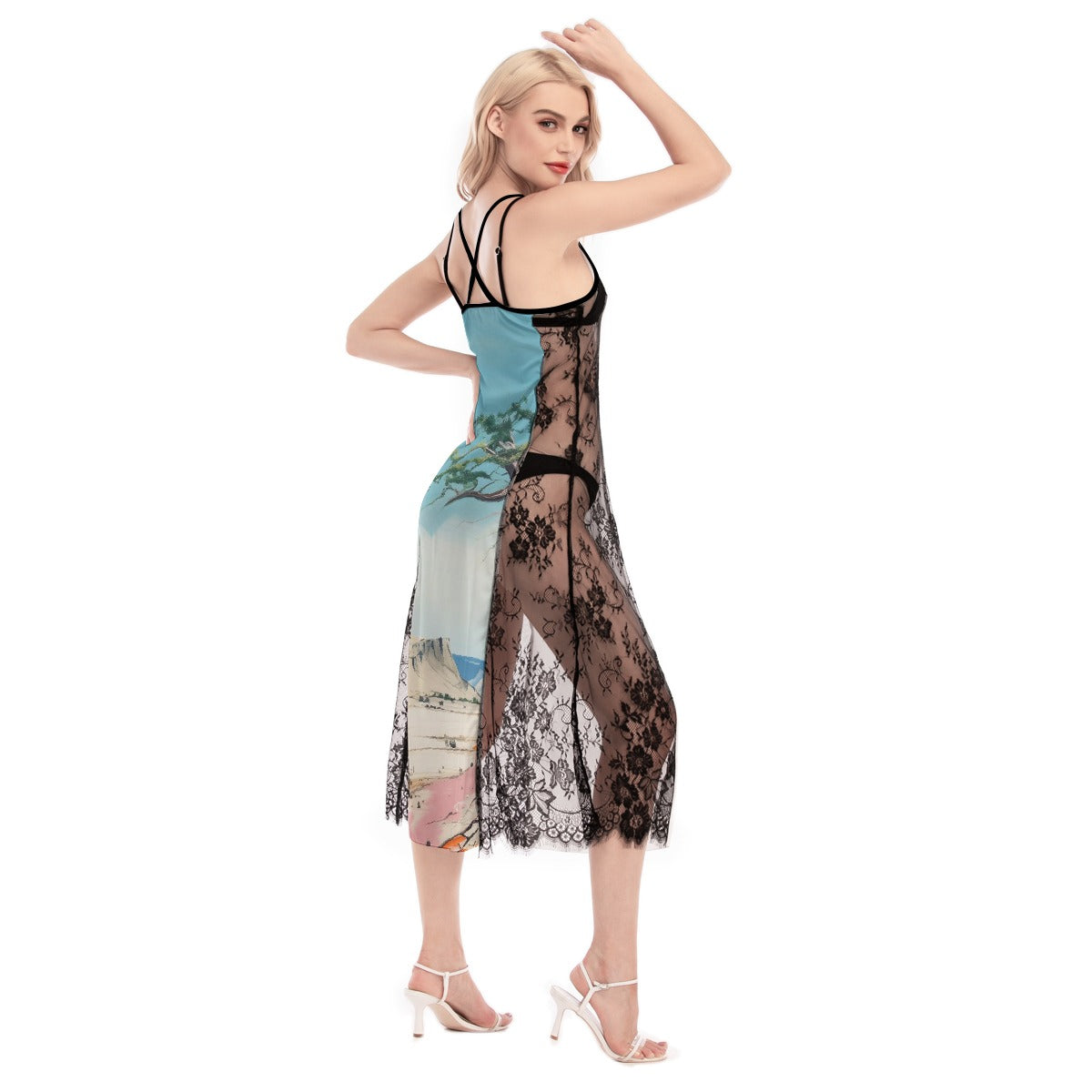 All-Over Print Women's Lace Cami Cross Back Dress