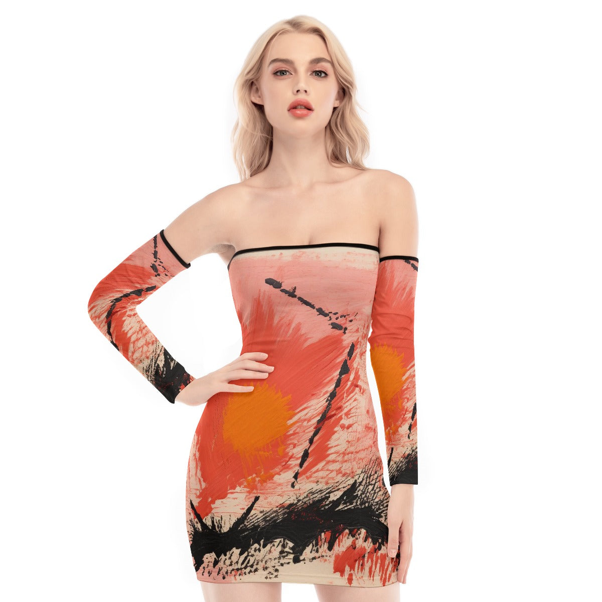 All-Over Print Women's Off-shoulder Back Lace-up Dress