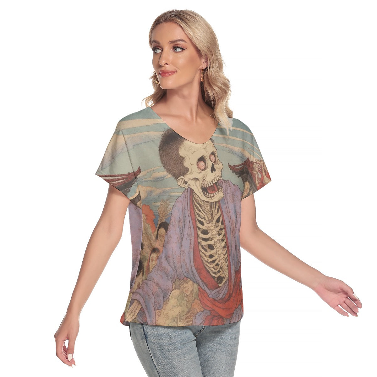 All-Over Print Women's Loose V-neck Short Sleeve T-shirt