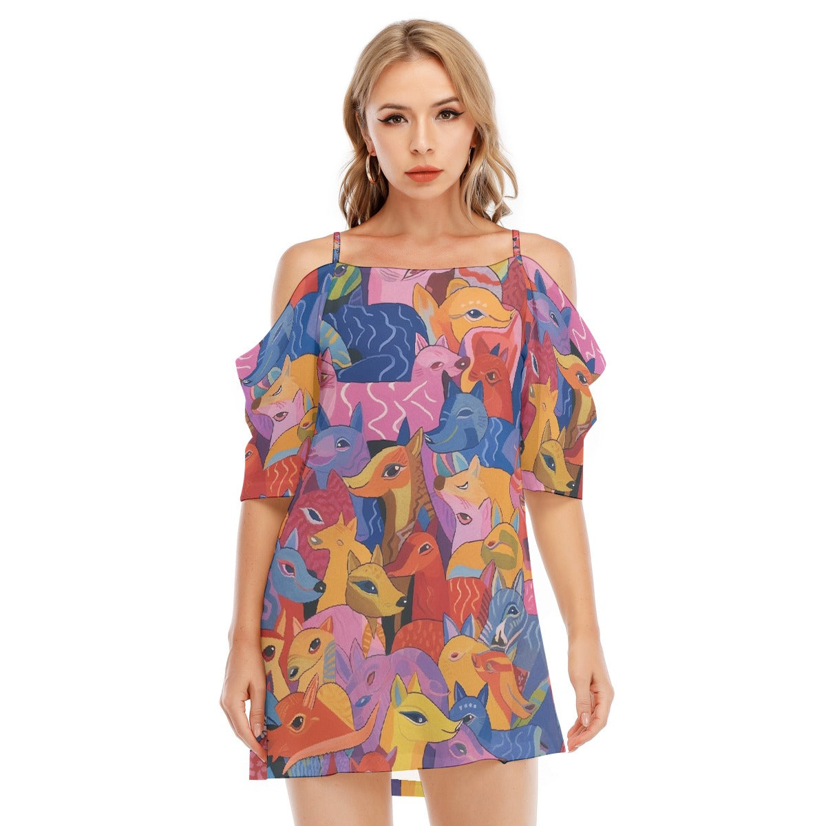 All-Over Print Women's Off-shoulder Cami Dress