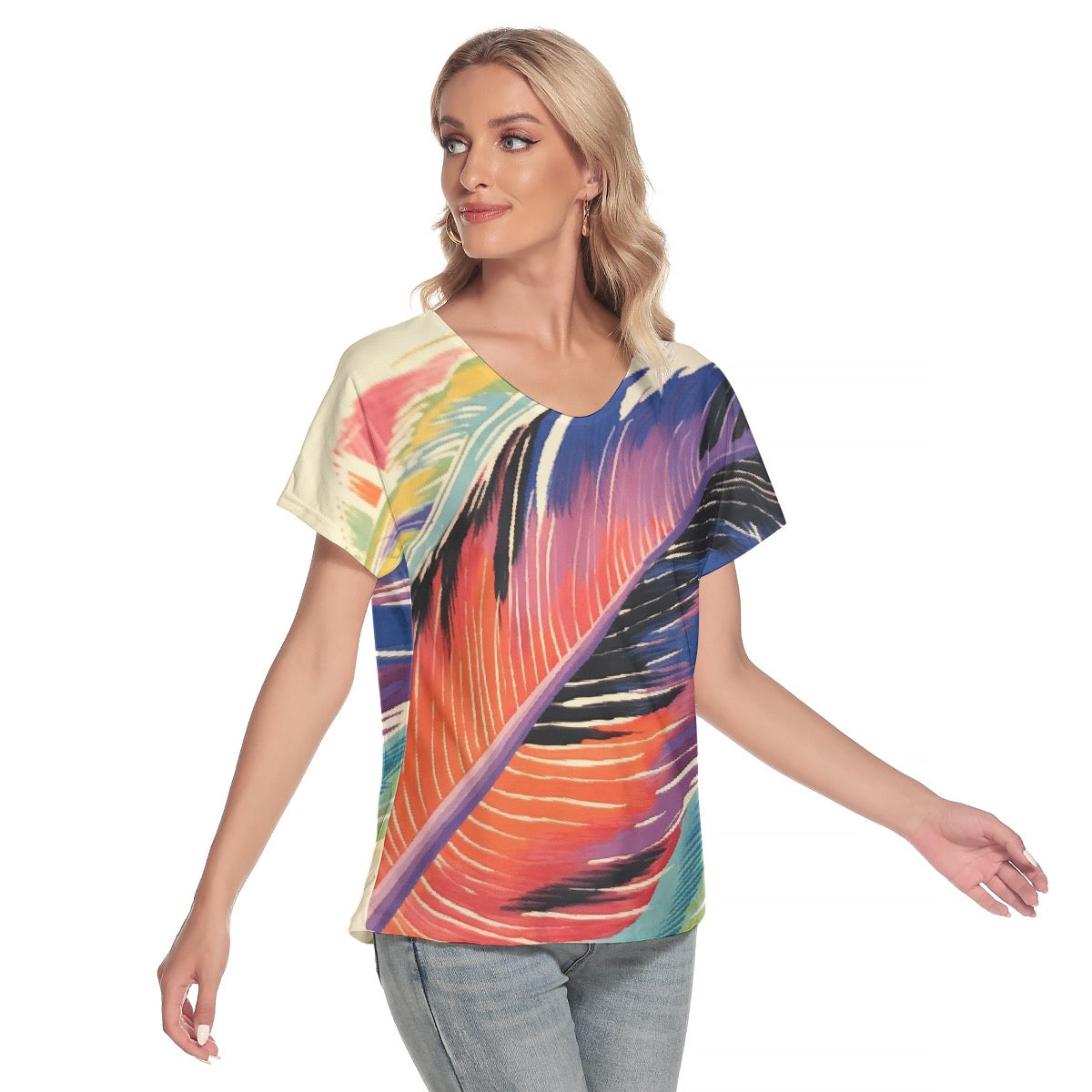 All-Over Print Women's Loose V-neck Short Sleeve T-shirt