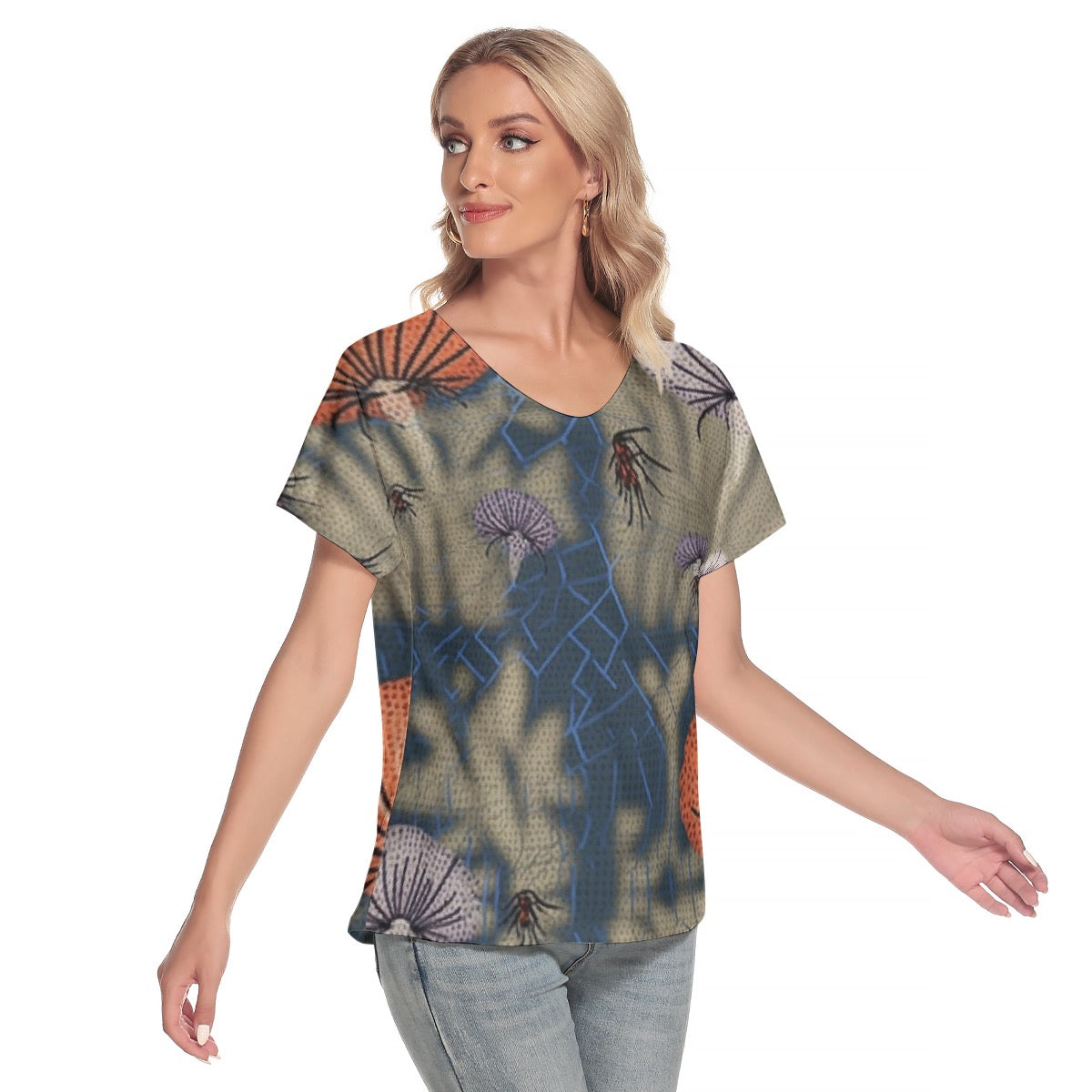 All-Over Print Women's Loose V-neck Short Sleeve T-shirt