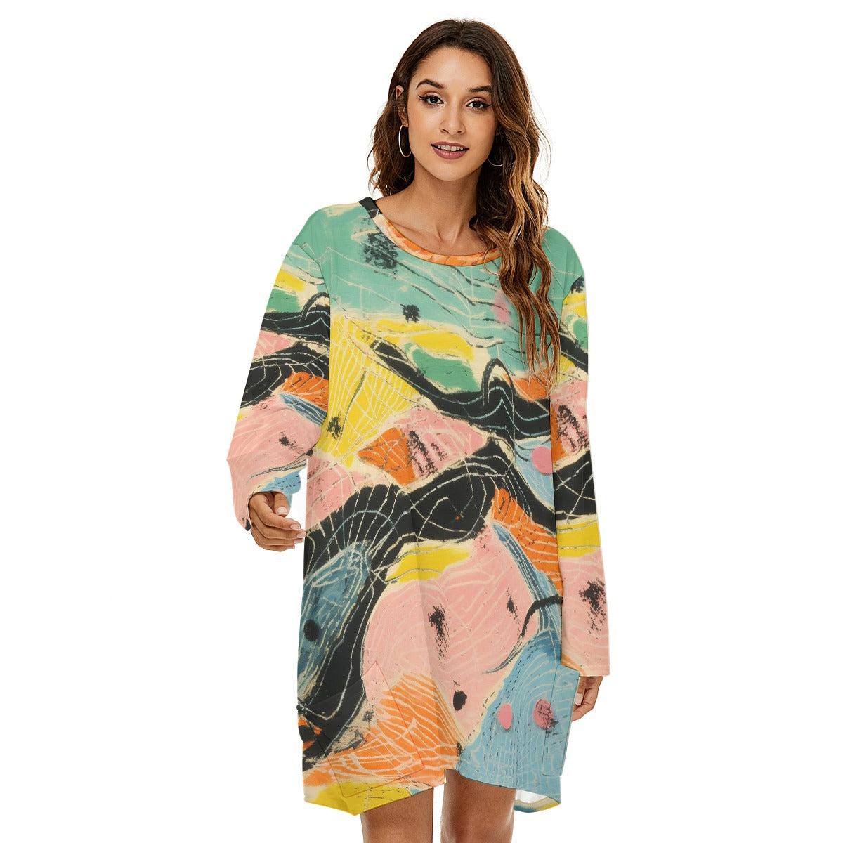 All-Over Print  Women's Loose Crew Neck Dress