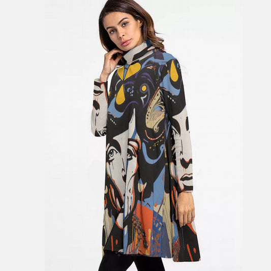 All-Over Print Women's High Neck Dress With Long Sleeve