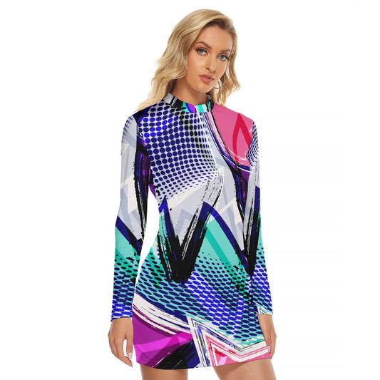 All-Over Print Women's Zip Front Tight Dress