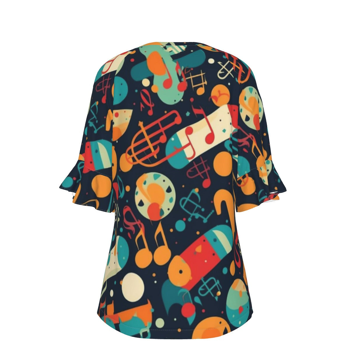 All-Over Print V-neck Women's T-shirt With Bell Sleeve