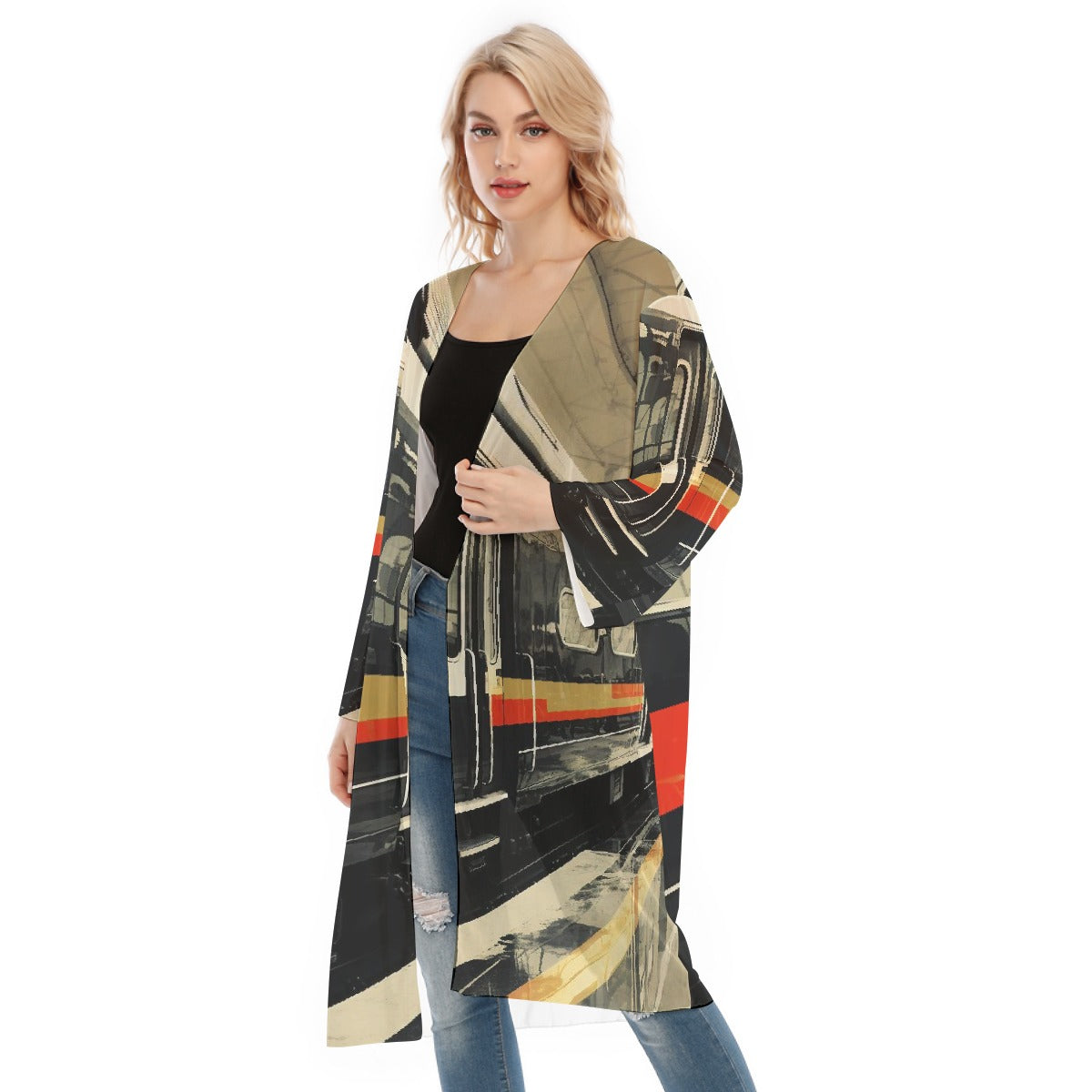 All- Over Print Women's Long Sleeve Mesh Cardigan