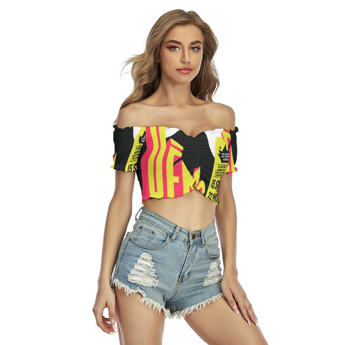 All-Over Print Women's One-shoulder Off-the-navel Short Sleeve T-shirt