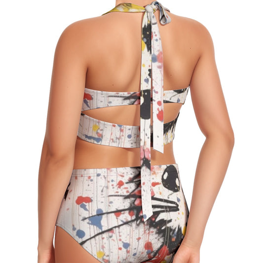 All-Over Print Women's Swimsuit Set With Halter