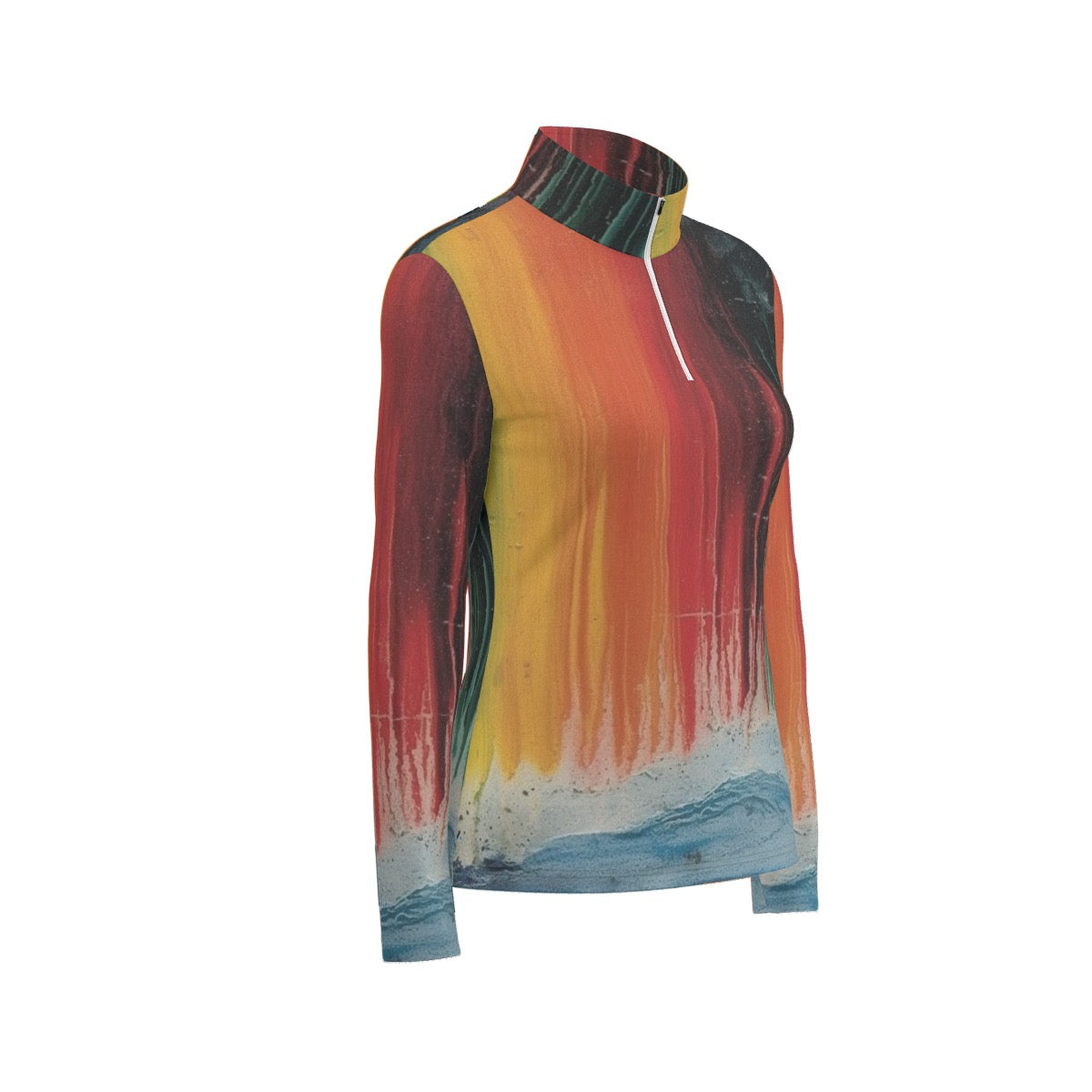 All-Over Print Women's Sports Collar Jersey With Long Sleeve