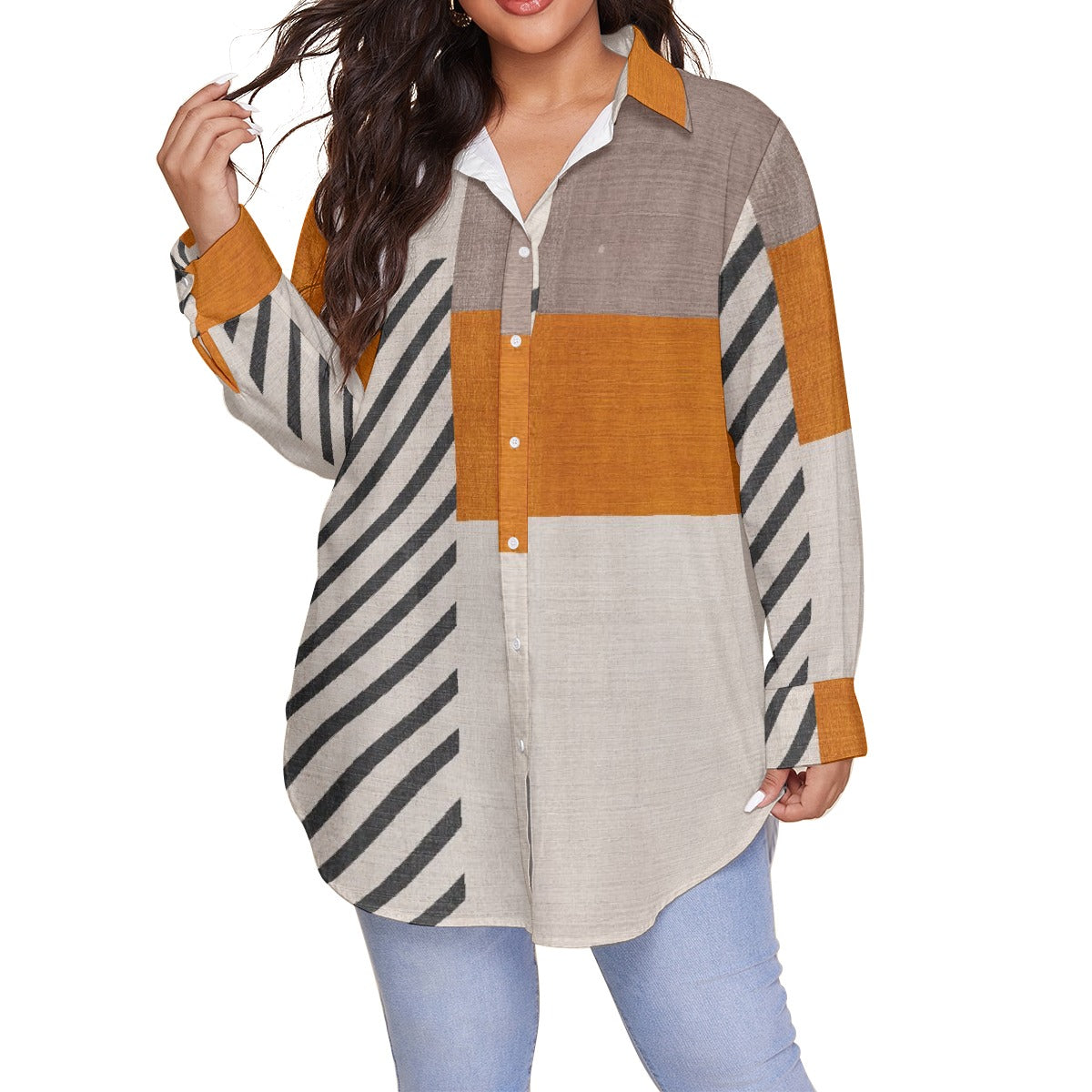 All-Over Print Women's Shirt With Long Sleeve(Plus Size)