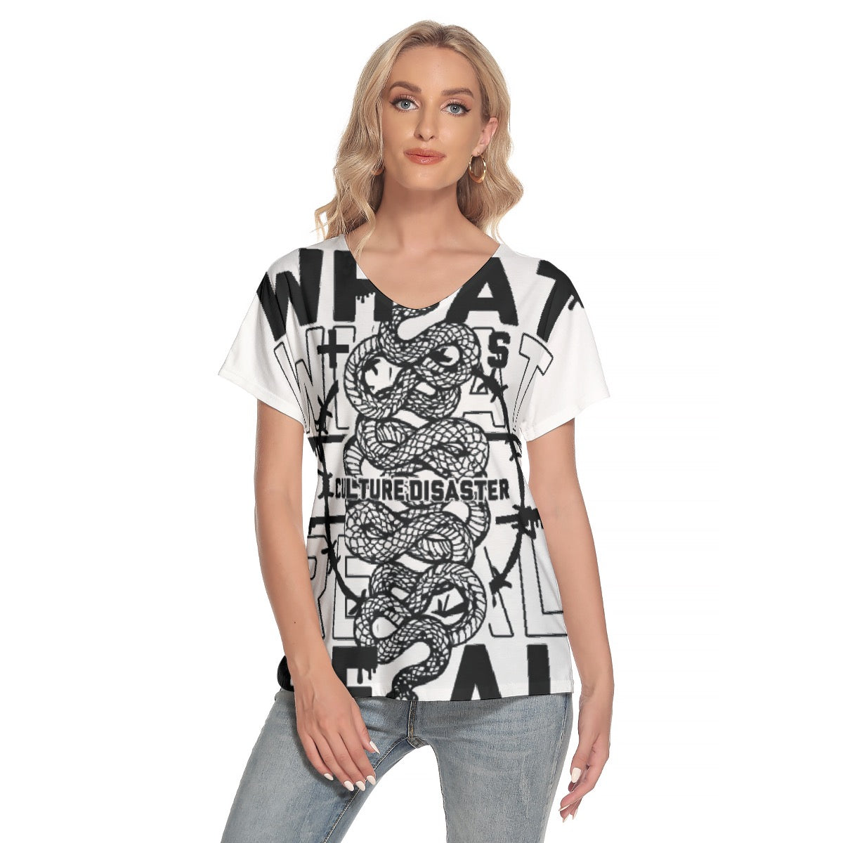 All-Over Print Women's Loose V-neck Short Sleeve T-shirt