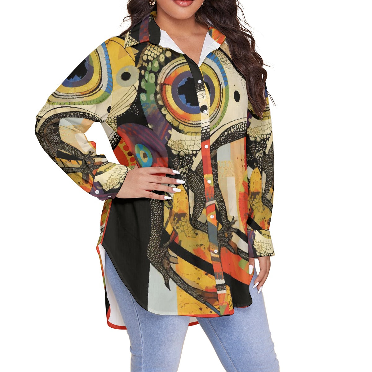 All-Over Print Women's Shirt With Long Sleeve(Plus Size)