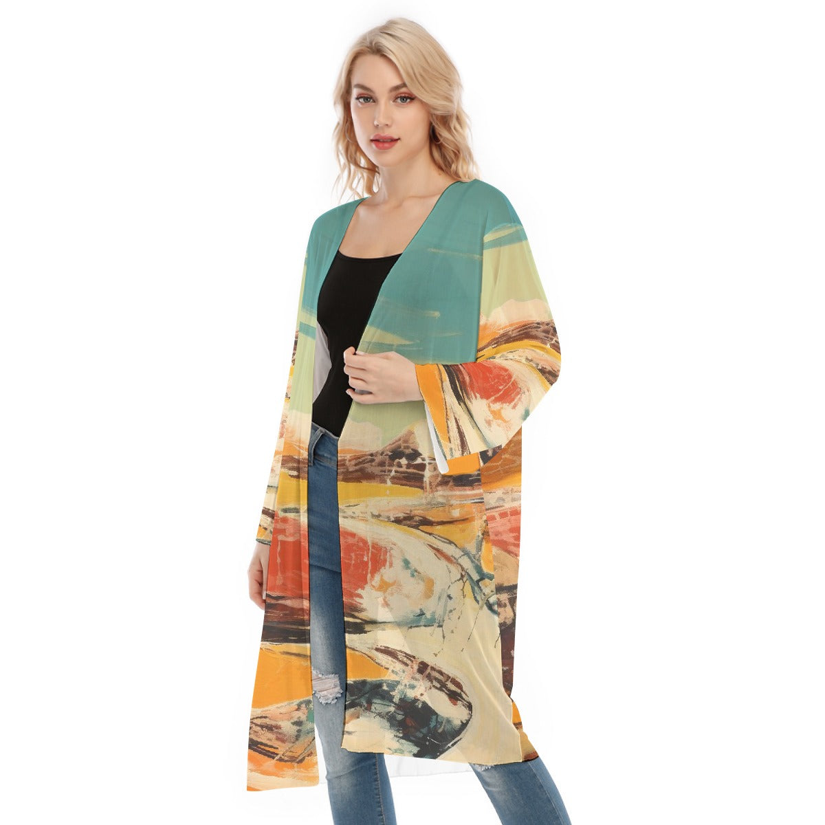 All- Over Print Women's Long Sleeve Mesh Cardigan