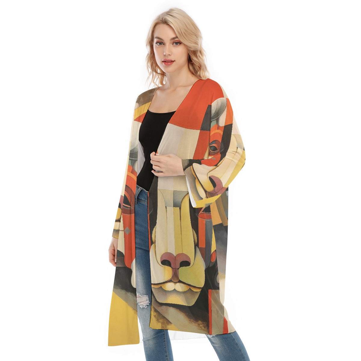 All- Over Print Women's Long Sleeve Mesh Cardigan