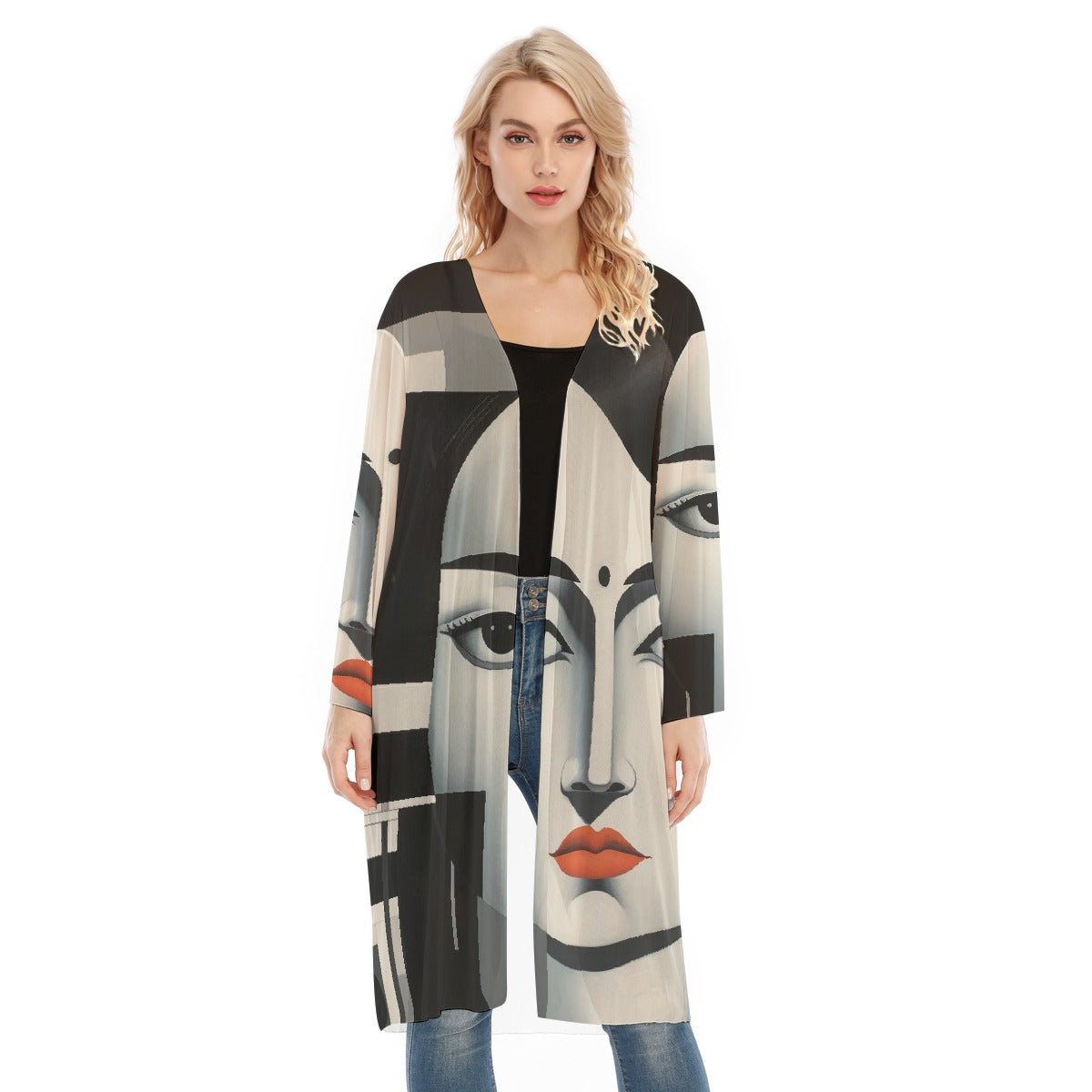 All- Over Print Women's Long Sleeve Mesh Cardigan