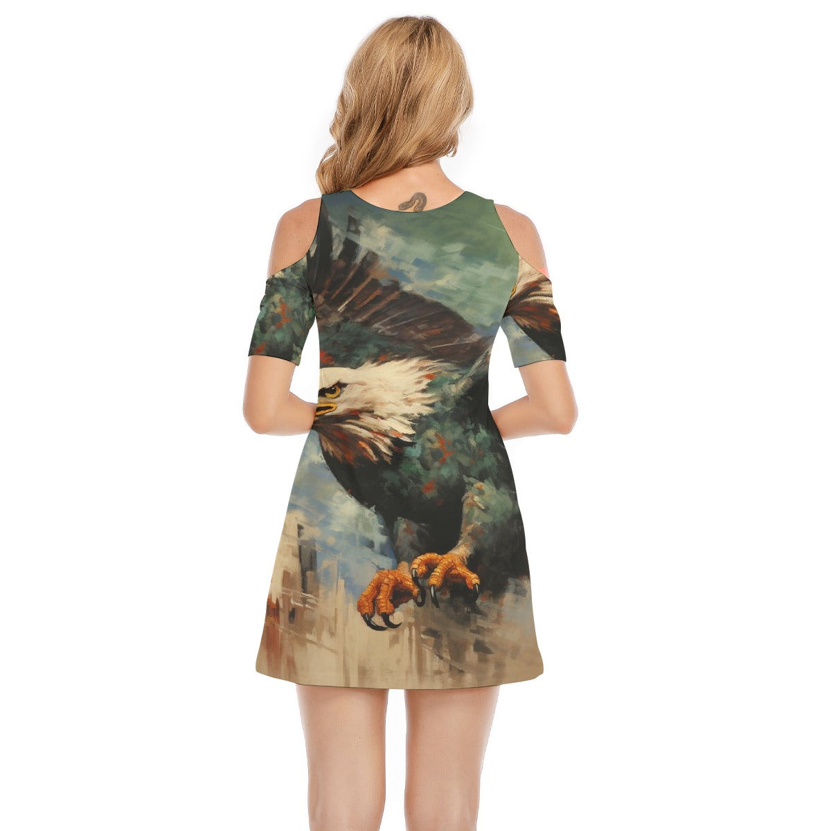 All-Over Print Women's Cold Shoulder Dress | 190GSM Cotton