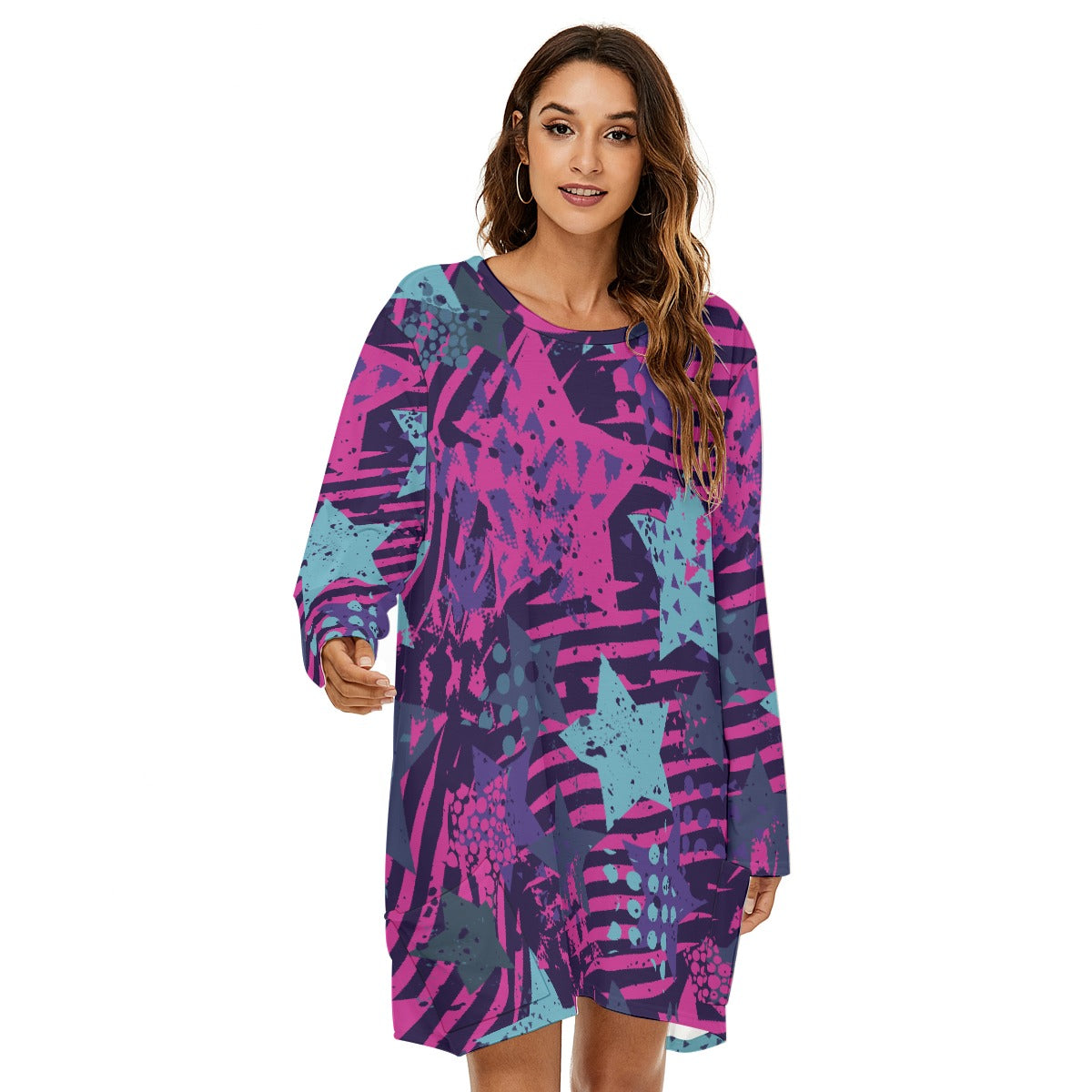 All-Over Print  Women's Loose Crew Neck Dress