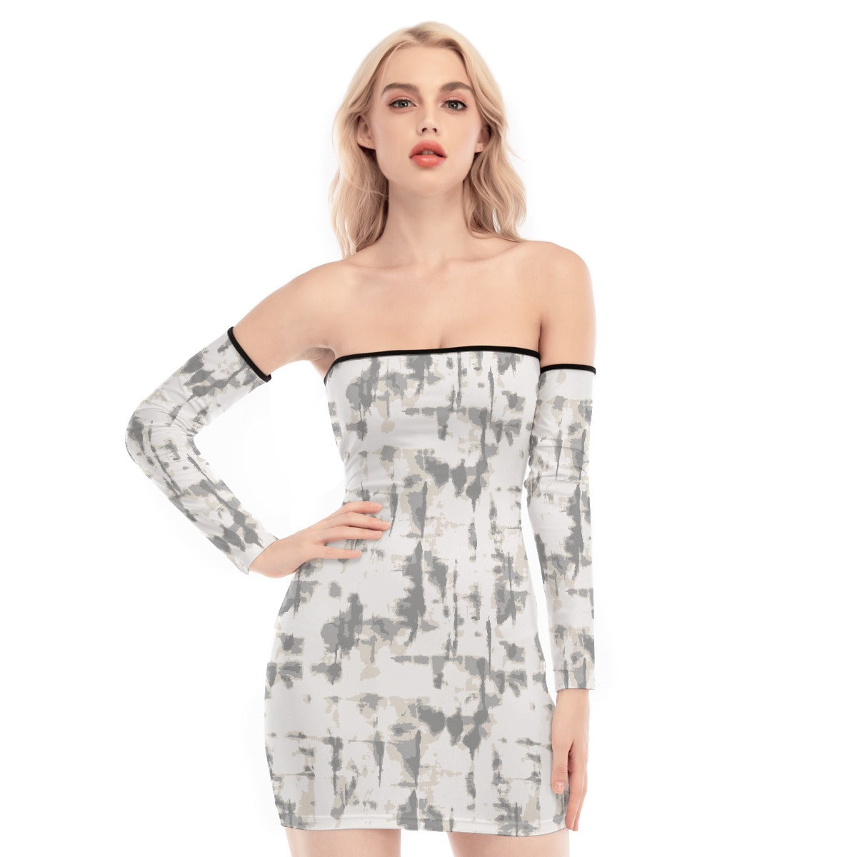 All-Over Print Women's Off-shoulder Back Lace-up Dress