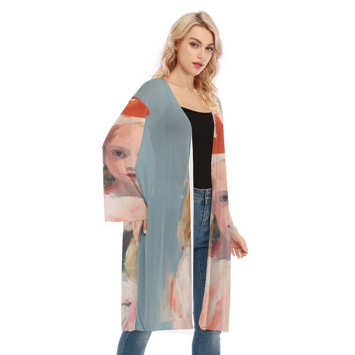 All- Over Print Women's Long Sleeve Mesh Cardigan