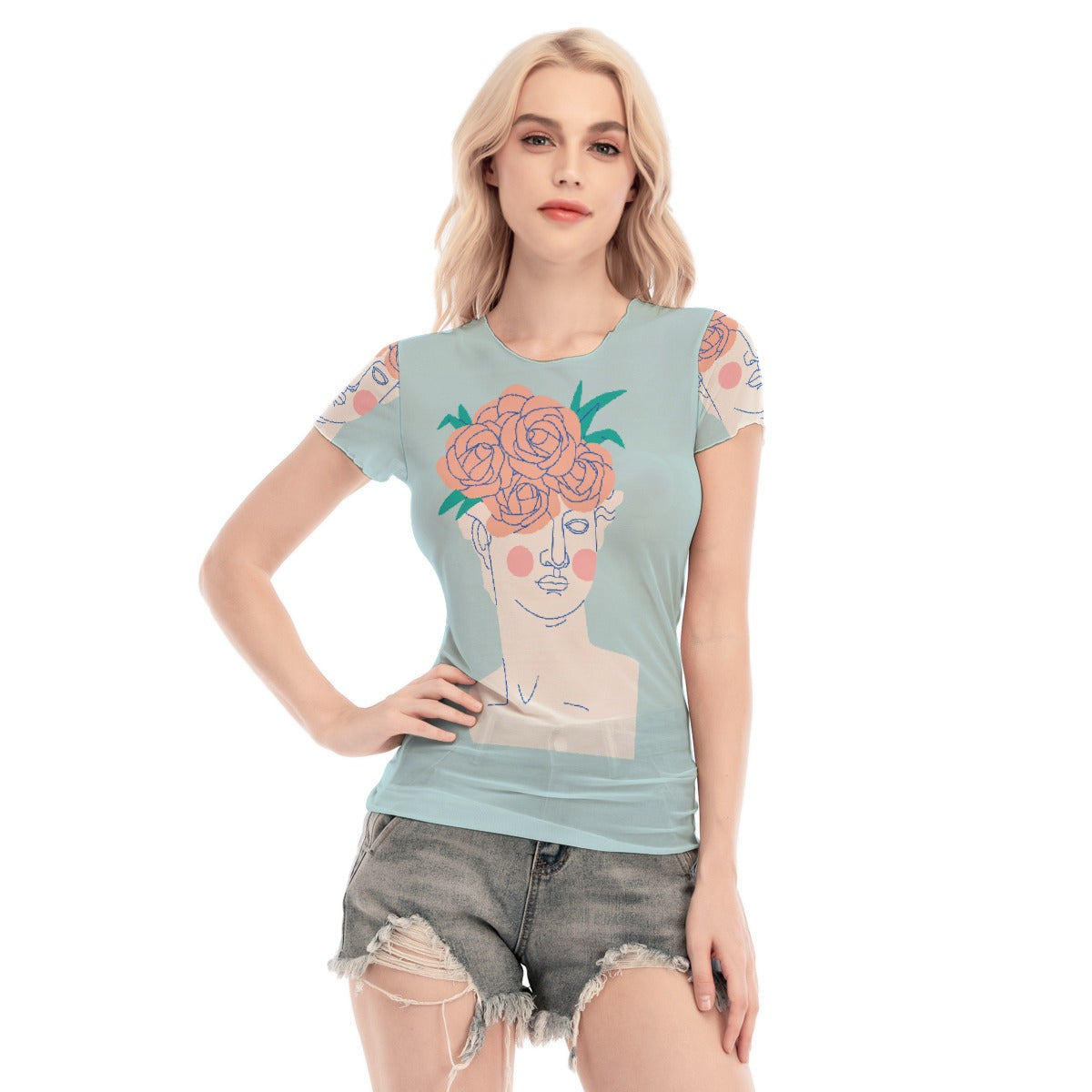 All-Over Print Women's Short Sleeve Mesh Blouse