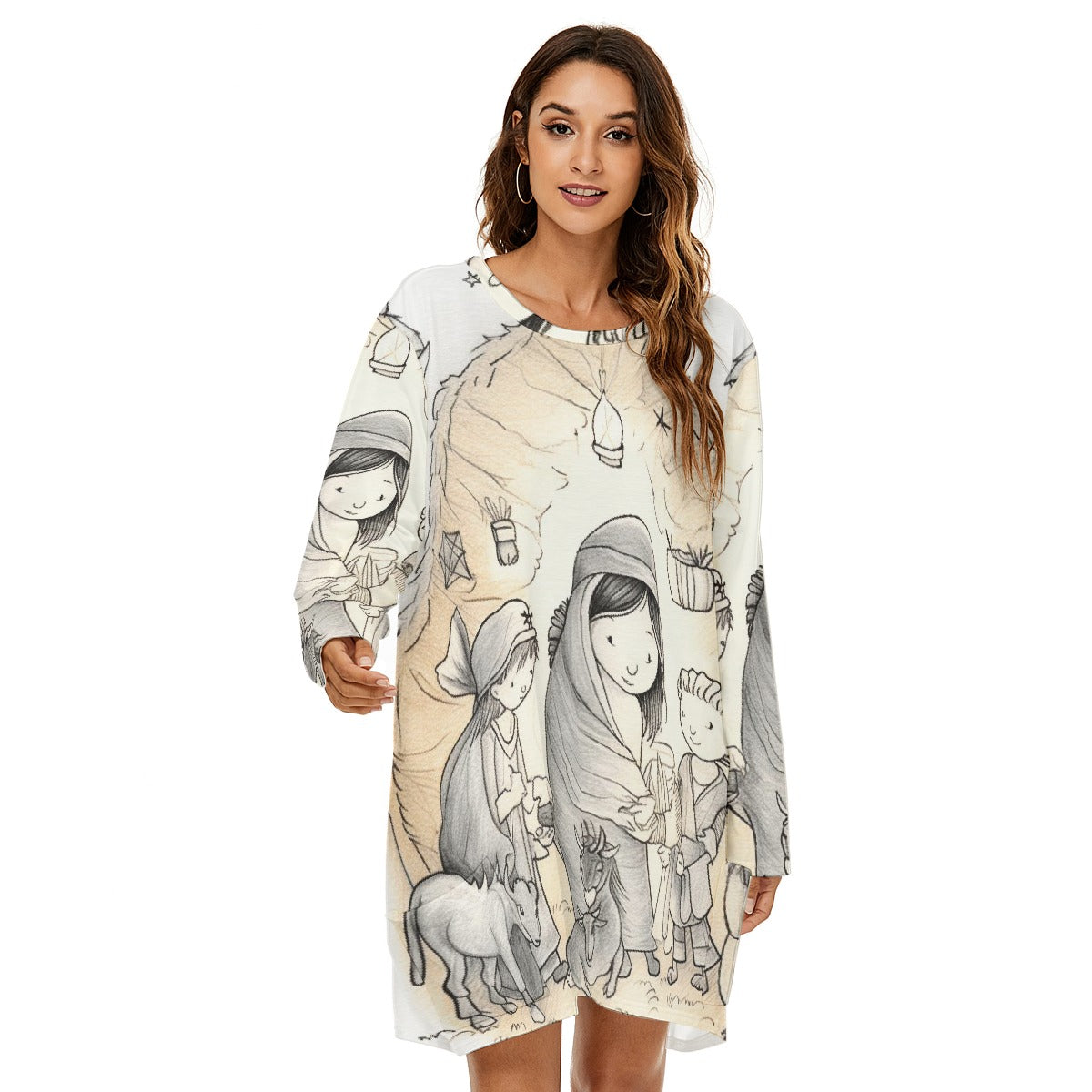 All-Over Print  Women's Loose Crew Neck Dress