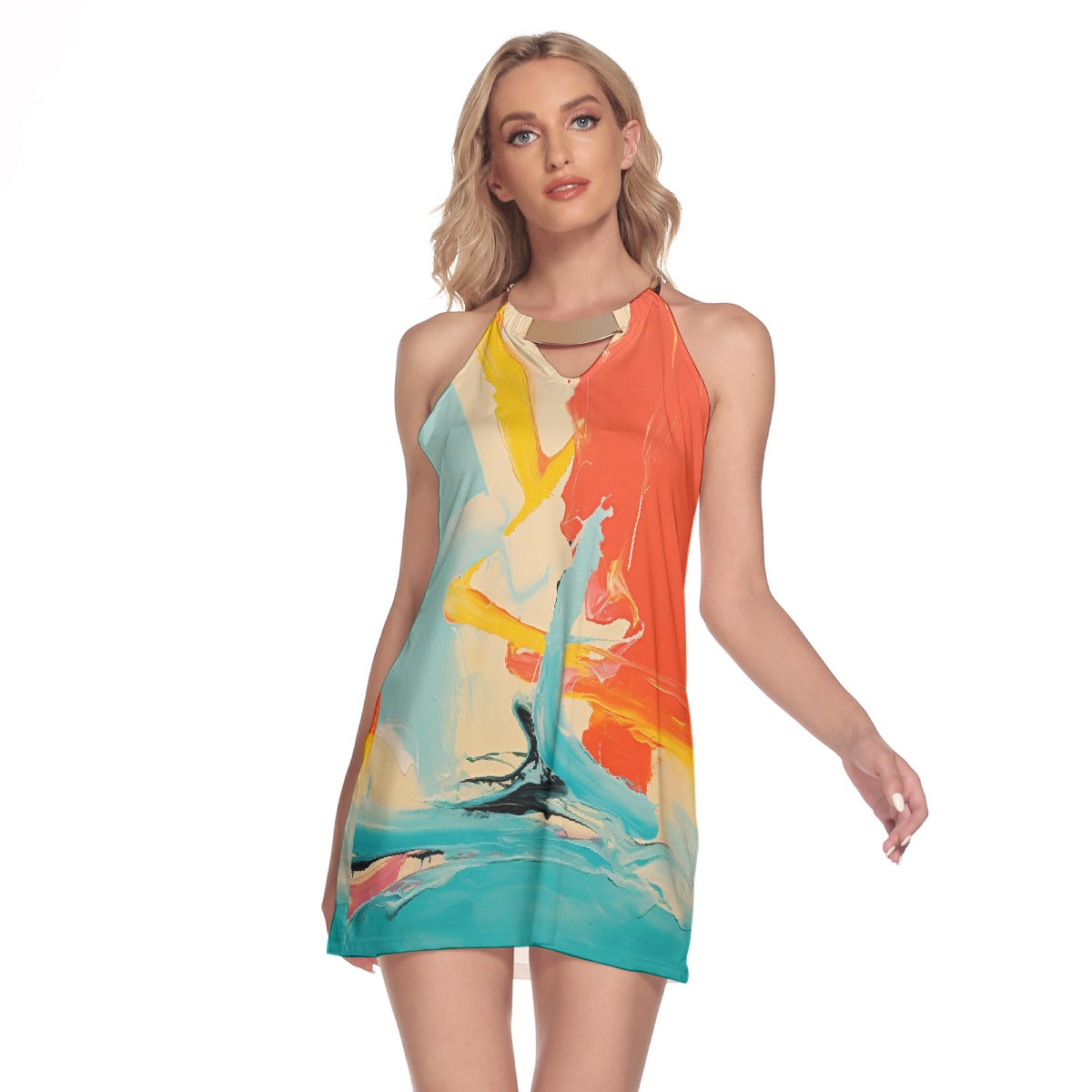 All-Over Print Women's Round Neck Above Knee Dress