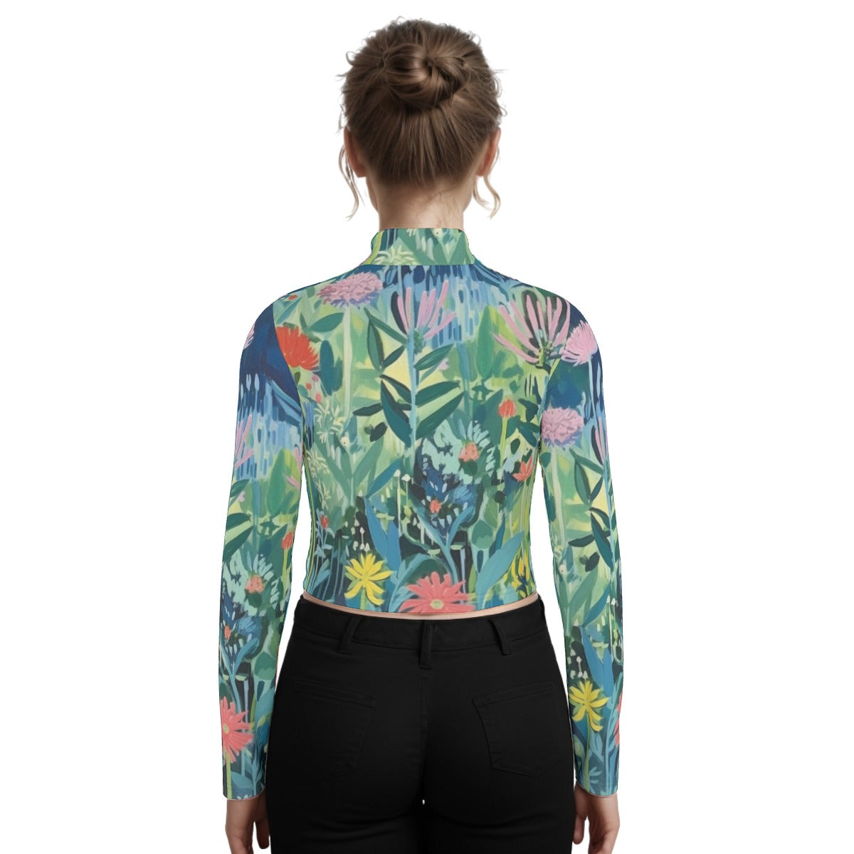 Eco-Friendly All-Over Print Women's Turtleneck T-shirt With Long Sleeve