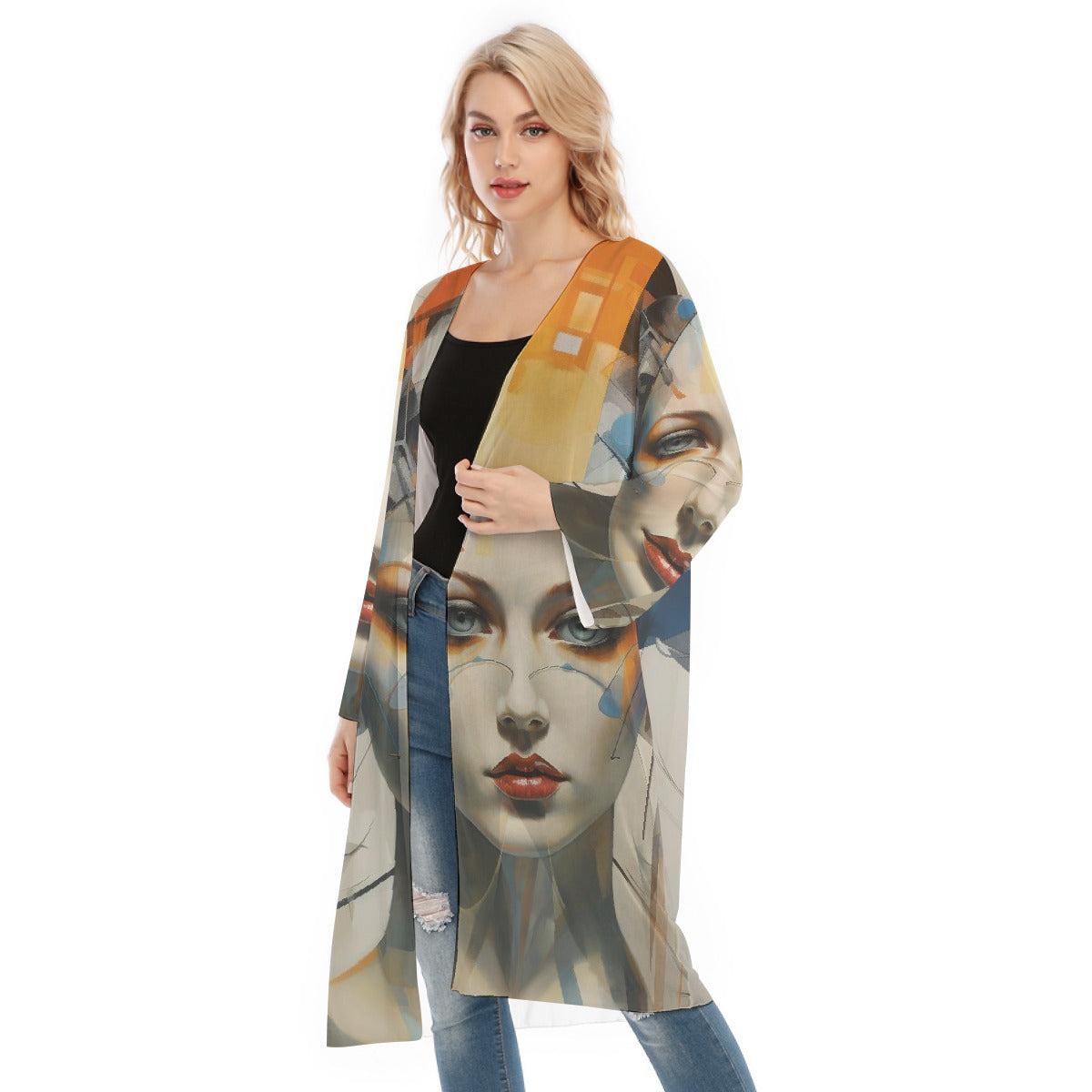 All- Over Print Women's Long Sleeve Mesh Cardigan